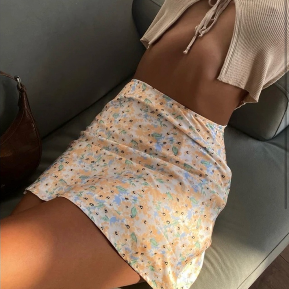 Princess Polly Cream Slip Mini Skirt with Slit